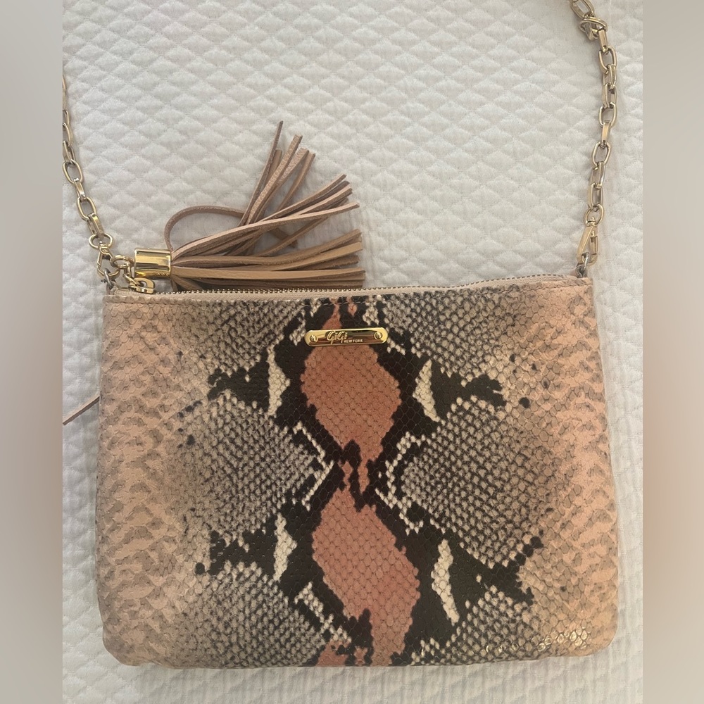 Gigi New York pink snakeskin crossbody purse